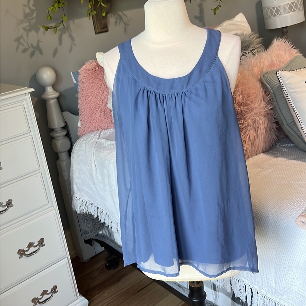 Elle XL Tank Slate Blue Flowy Top Womens